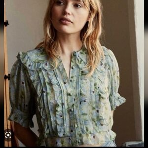 Doen Selma Top Garden Green 100% Silk Sz.  Small